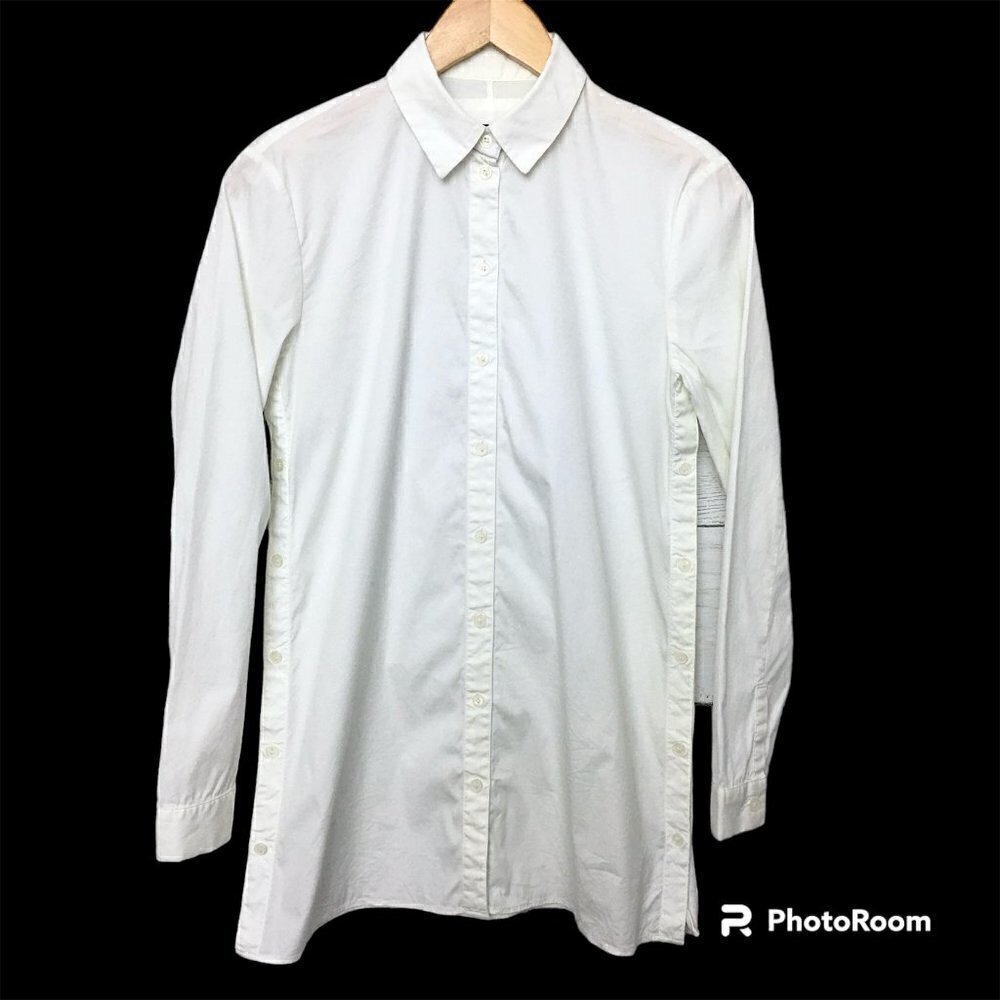 Lafayette 148 Women's White Button Front Long Sleeves Side Buttons size P